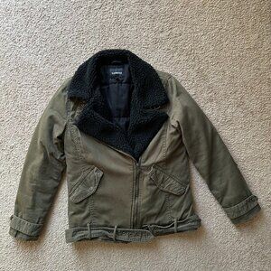 Express Jacket Womens Extra Small Full Zip Notch Green Cotton Fleece Lined